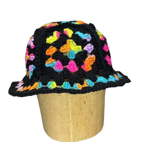Handcrafted Crochet Bucket Hat Granny Square Acrylic Yarn Handmade Knit - Picture 2 of 16